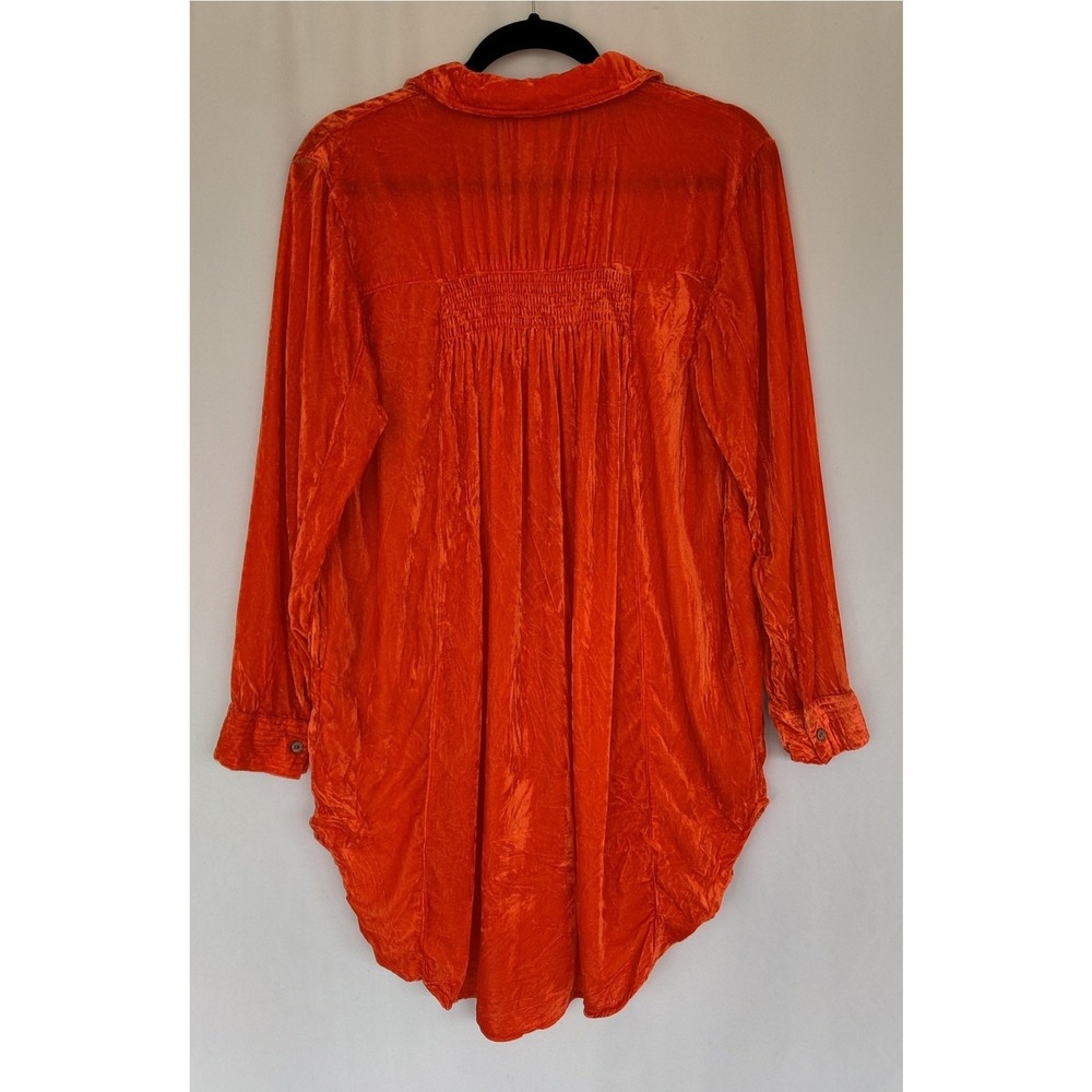 Ivy Jane Velvet Orange Burnt Out Long SLeeve‎ Tunic Top XS Button Up Oversized - Picture 3 of 8